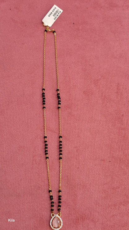 92.5 Silver Gold Plated Black Beads Chain 18 Inches | Stylish Minimal Design | Jewellery
