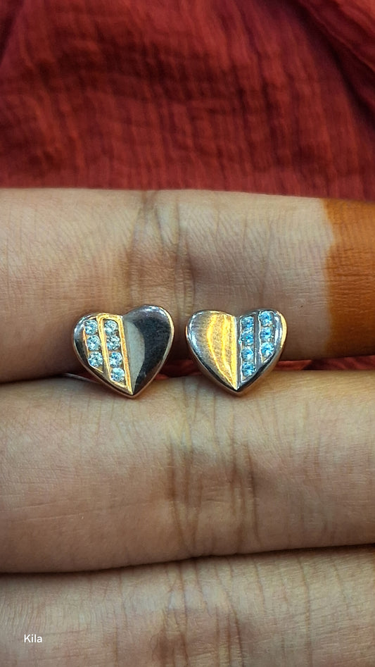 92.5 Silver Rose Gold Plated Heart Studs | Stylish Romantic Design