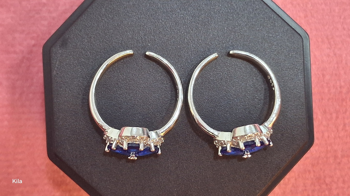 92.5 Silver Blue Stone Toe Rings | Stylish Elegant Design | Jewellery