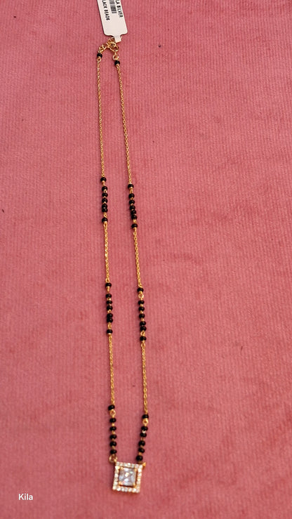 92.5 Silver Gold Plated Black Beads Chain 18 Inches | Premium Classic Design | Jewellery