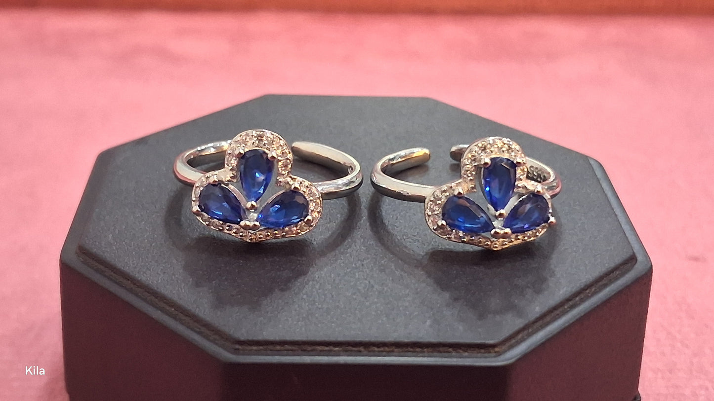 92.5 Silver Blue Stone Toe Rings | Stylish Elegant Design | Jewellery