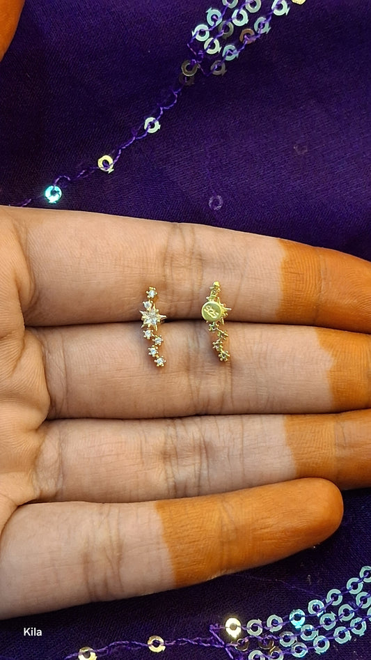 92.5 Silver Gold Plated Second Studs | Stylish Modern Finish | Elegant Jewellery