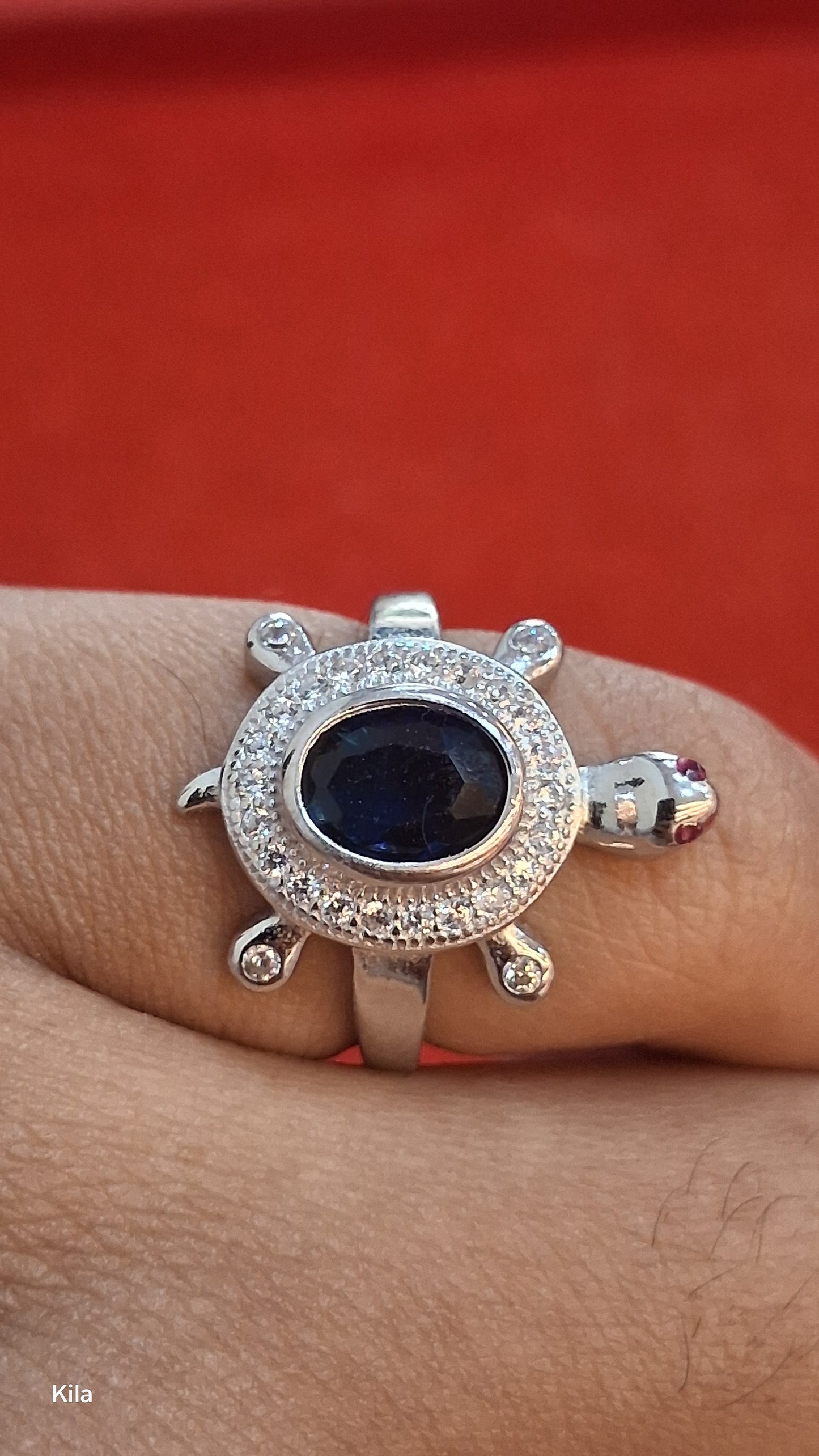 92.5 Silver Blue Stone Tortoise Ring | Stylish Premium Design | Jewellery