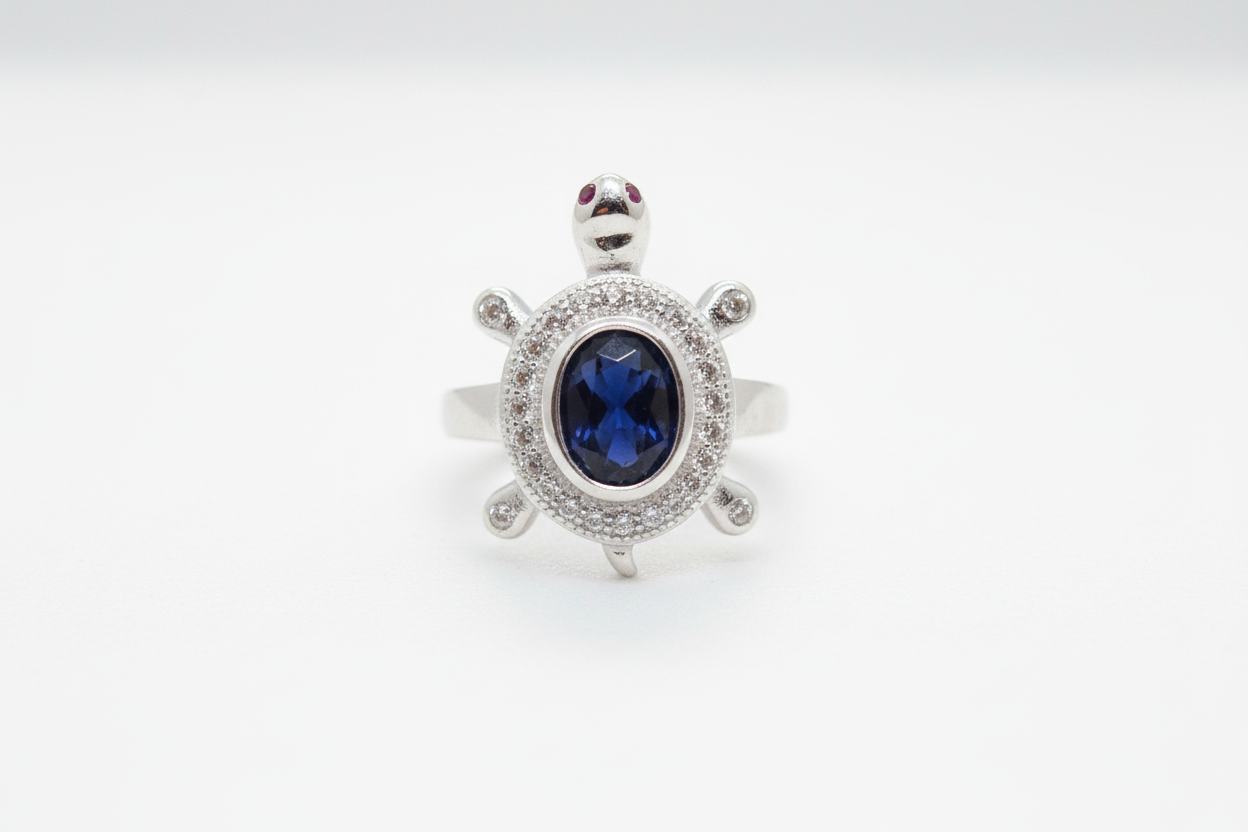 92.5 Silver Blue Stone Tortoise Ring | Stylish Premium Design | Jewellery