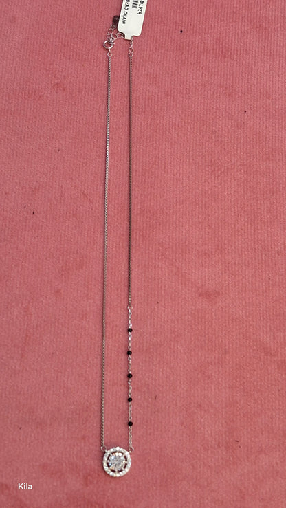 92.5 Silver Black Beads Chain 18 Inches | Minimal Stylish Design | Jewellery