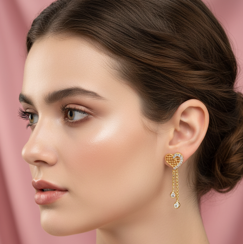 92.5 Silver Heart Shape Gold Plated Earrings | Romantic Elegant Design | Jewellery