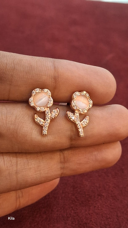 92.5 Silver Rose Gold Flower Earrings | Stylish Floral Design | Elegant Jewellery
