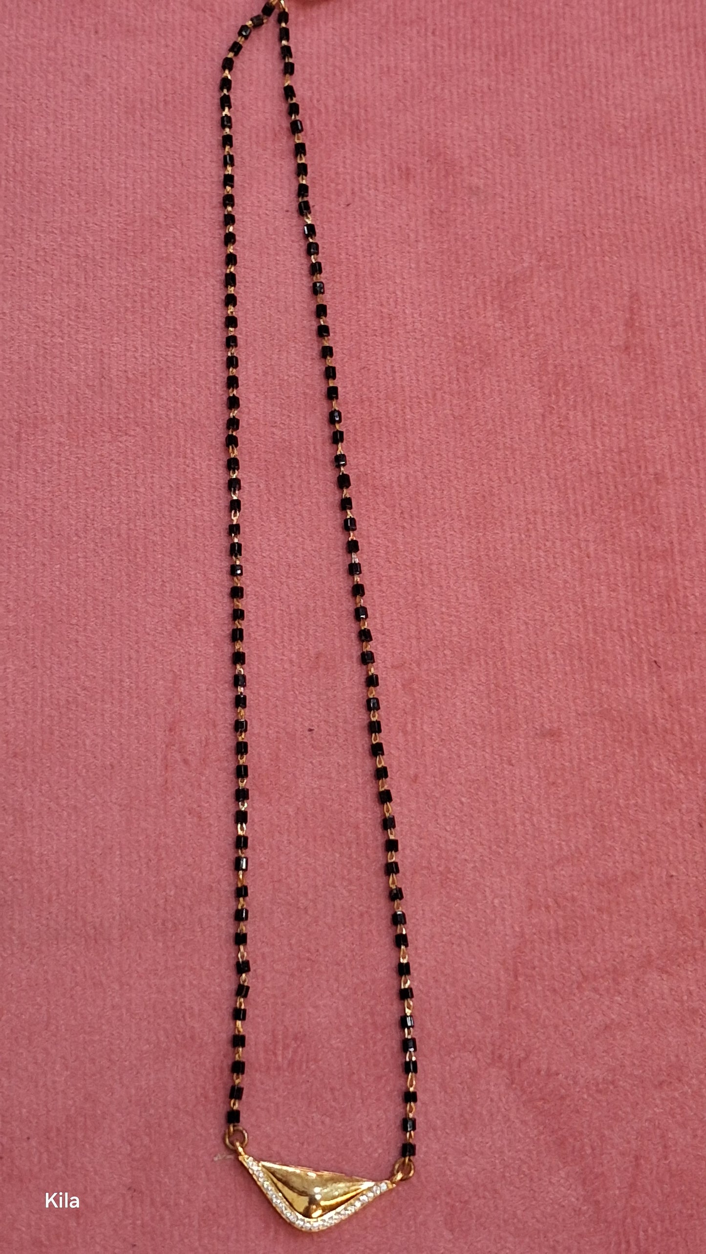 92.5 Silver Gold Plated Single Line Black Beads Chain 19 Inches | Elegant Slim Design | Jewellery