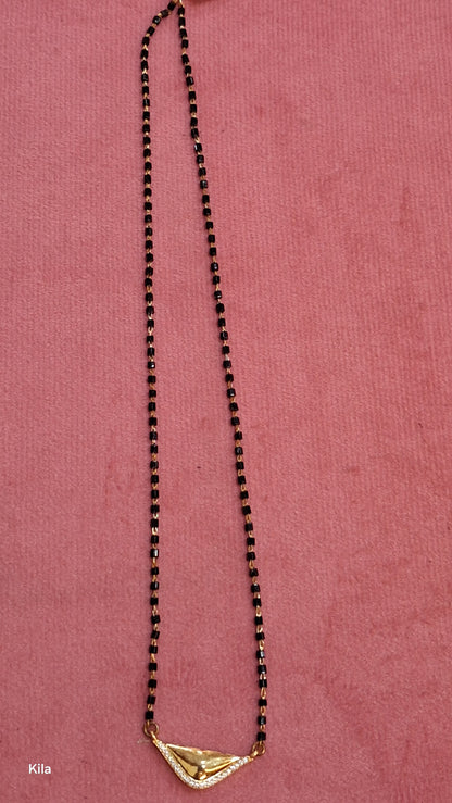 92.5 Silver Gold Plated Single Line Black Beads Chain 19 Inches | Elegant Slim Design | Jewellery