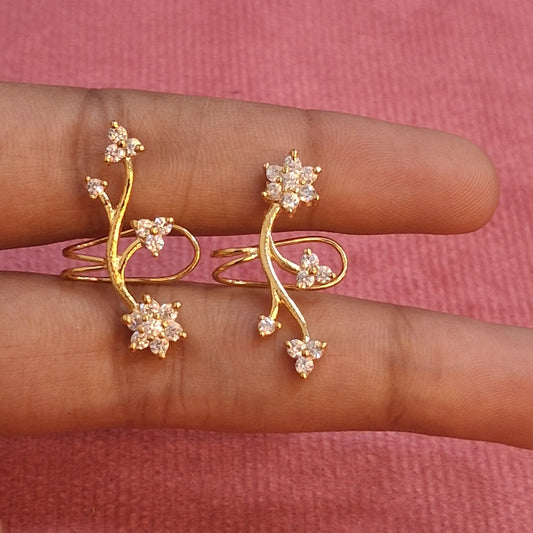 92.5 Silver Gold Plated White Stone Earcuffs | Premium Sparkle Design | Jewellery