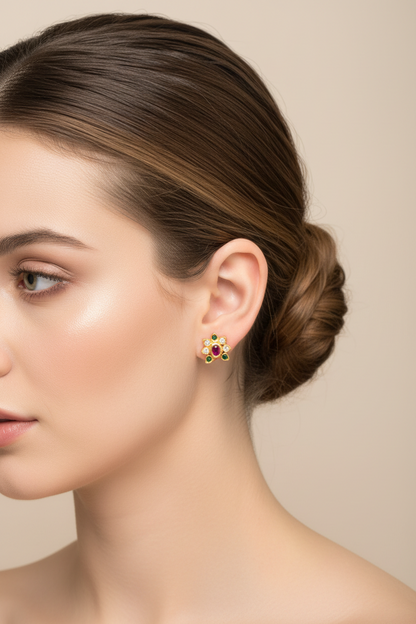 92.5 Silver Gold Plated Stud Earrings | Stylish Sleek Design | Jewellery