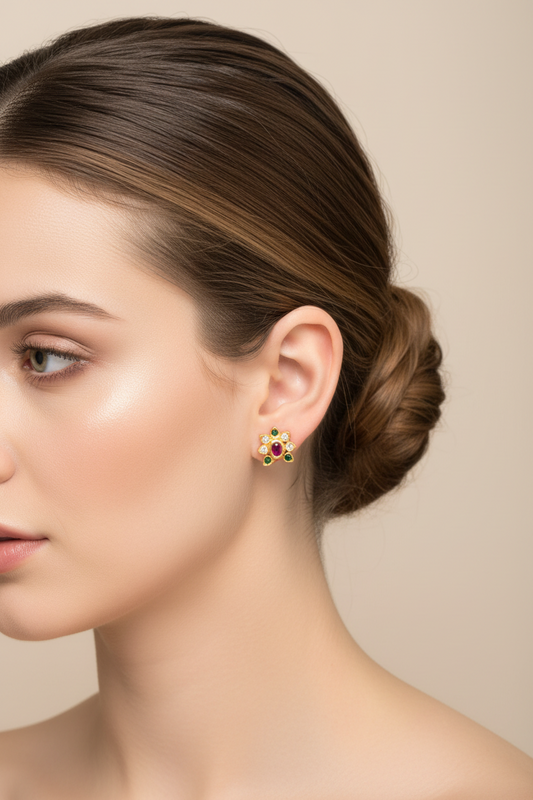 92.5 Silver Gold Plated Stud Earrings | Stylish Sleek Design | Jewellery