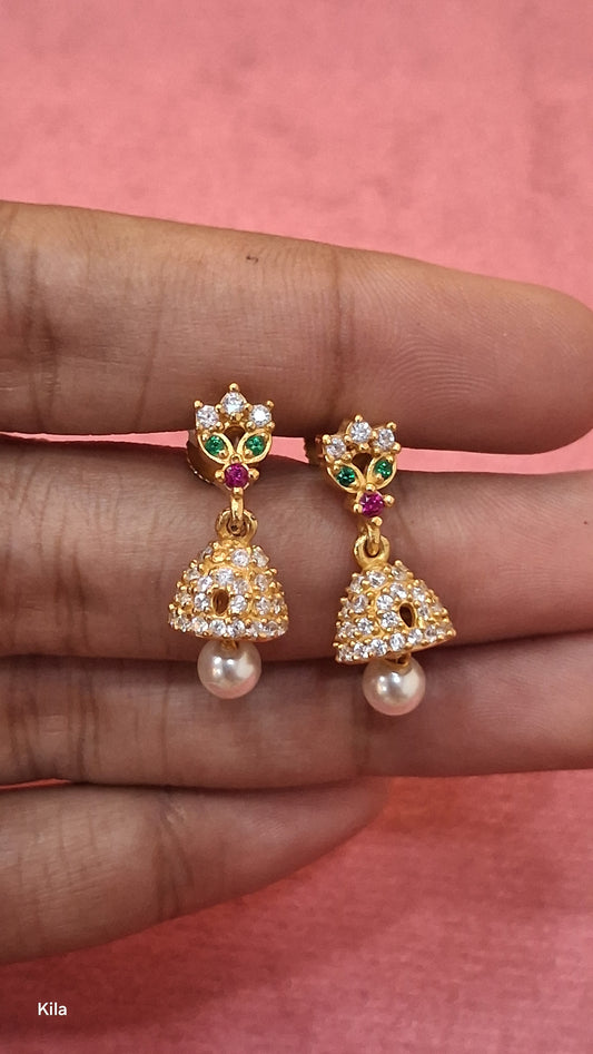 92.5 Silver Gold Plated Jhumki Earrings | Traditional Elegant Design | Jewellery