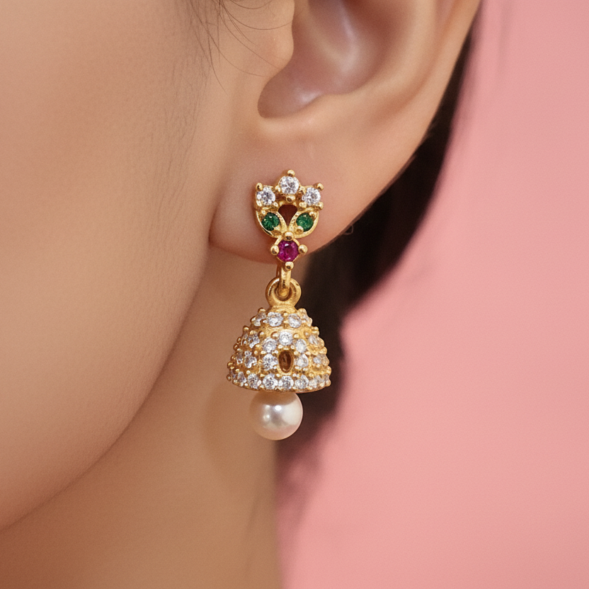 92.5 Silver Gold Plated Jhumki Earrings | Traditional Elegant Design | Jewellery