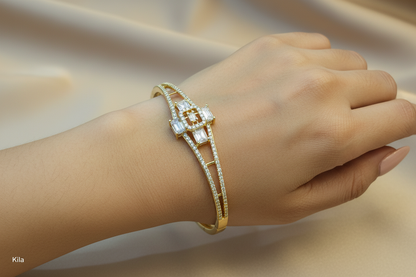 92.5 Silver Gold Plated Kada | Stylish Classic Design | Elegant Jewellery