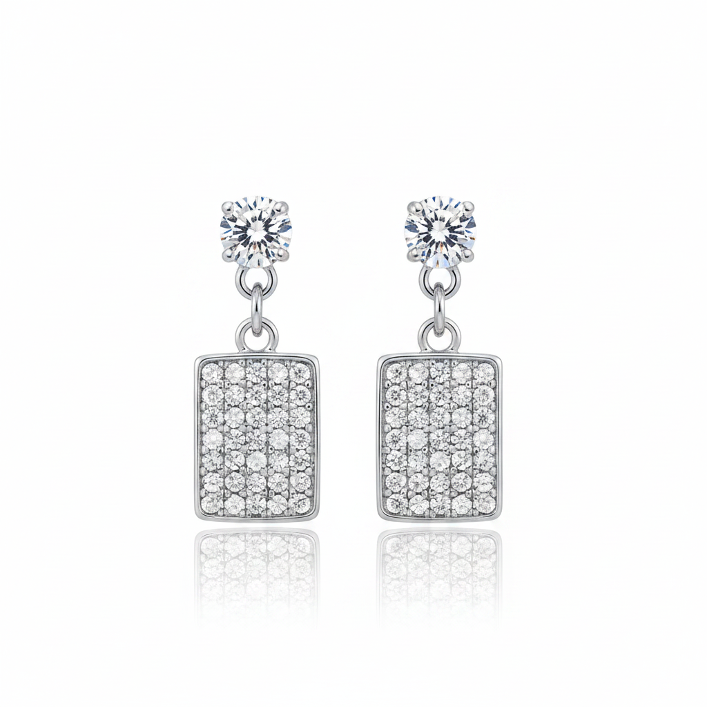 92.5 Silver Square Shape Earrings | Stylish Modern Design | Elegant Jewellery