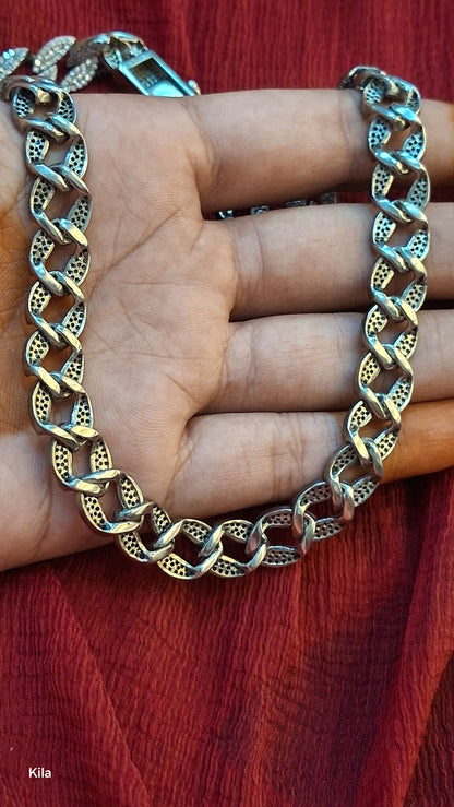 92.5 Silver Cuban Men’s Chain 19 Inches | Stylish Strong Design | Elegant Jewellery